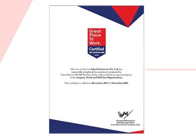 Great Place to Work Certificate issued in December 2019