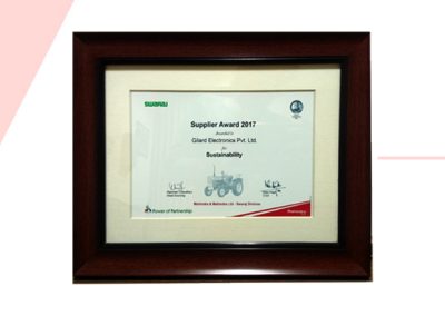 Mahindra & Mahindra Ltd. (Swaraj Div.) – Supplier Award 2017 for “Sustainability” to Gilard Electronics